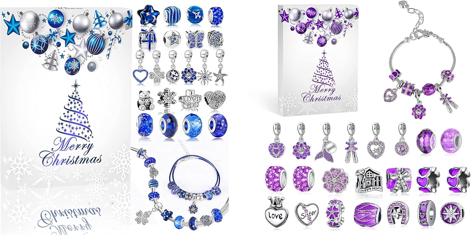 MJartoria Bundle - Blue Jewelry Advent Calendar 2024 for Girls and Purple Jewelry Advent Calendar 2024 for Girls-Purple Jewelry 24 Days Christmas Countdown