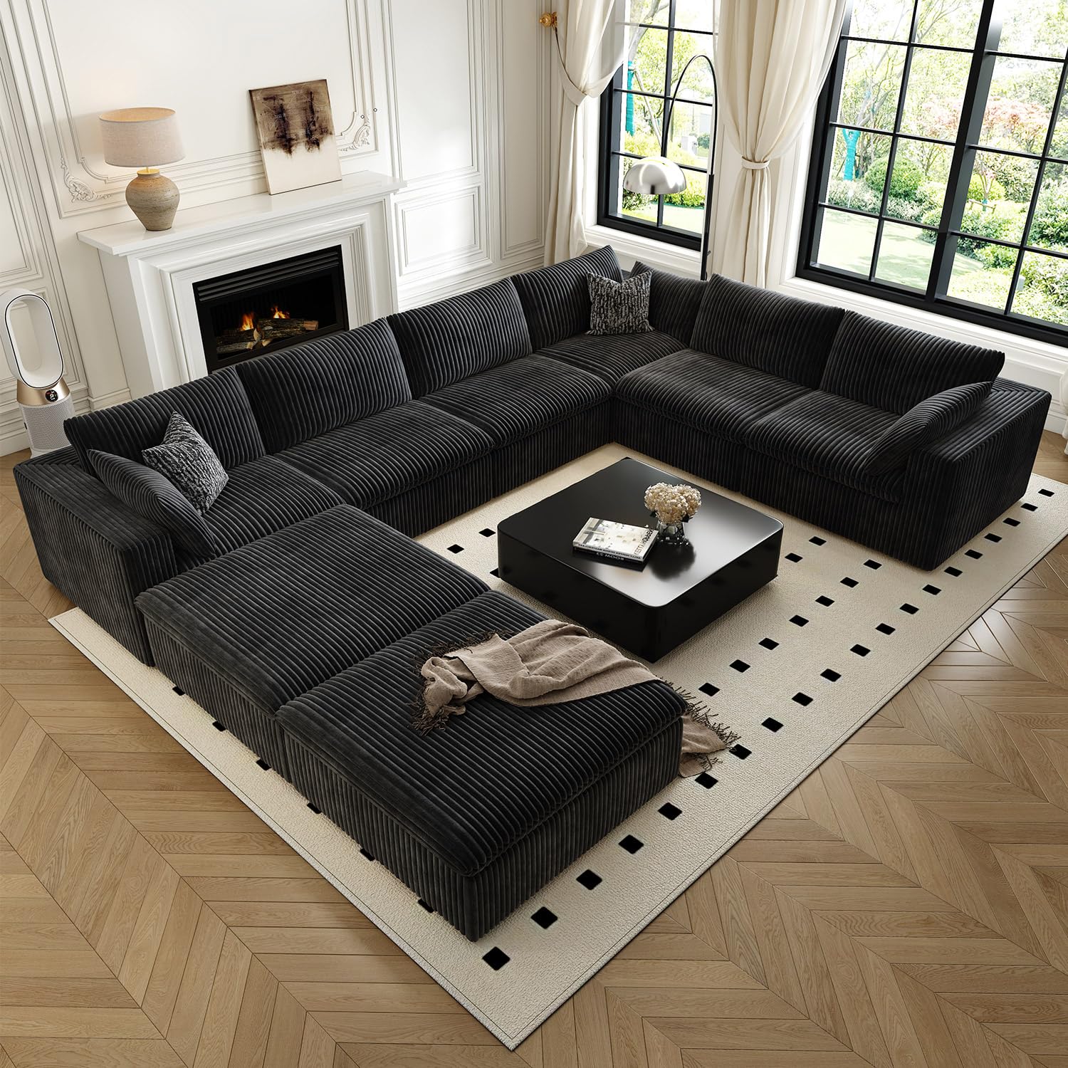 157.5" cloud couch oversized modular sectional sofa for living room,modern sofa with deep seat?8 seater boneless couch with 2 ottoman,comfy upholstered couches for apartment, studio, office,black