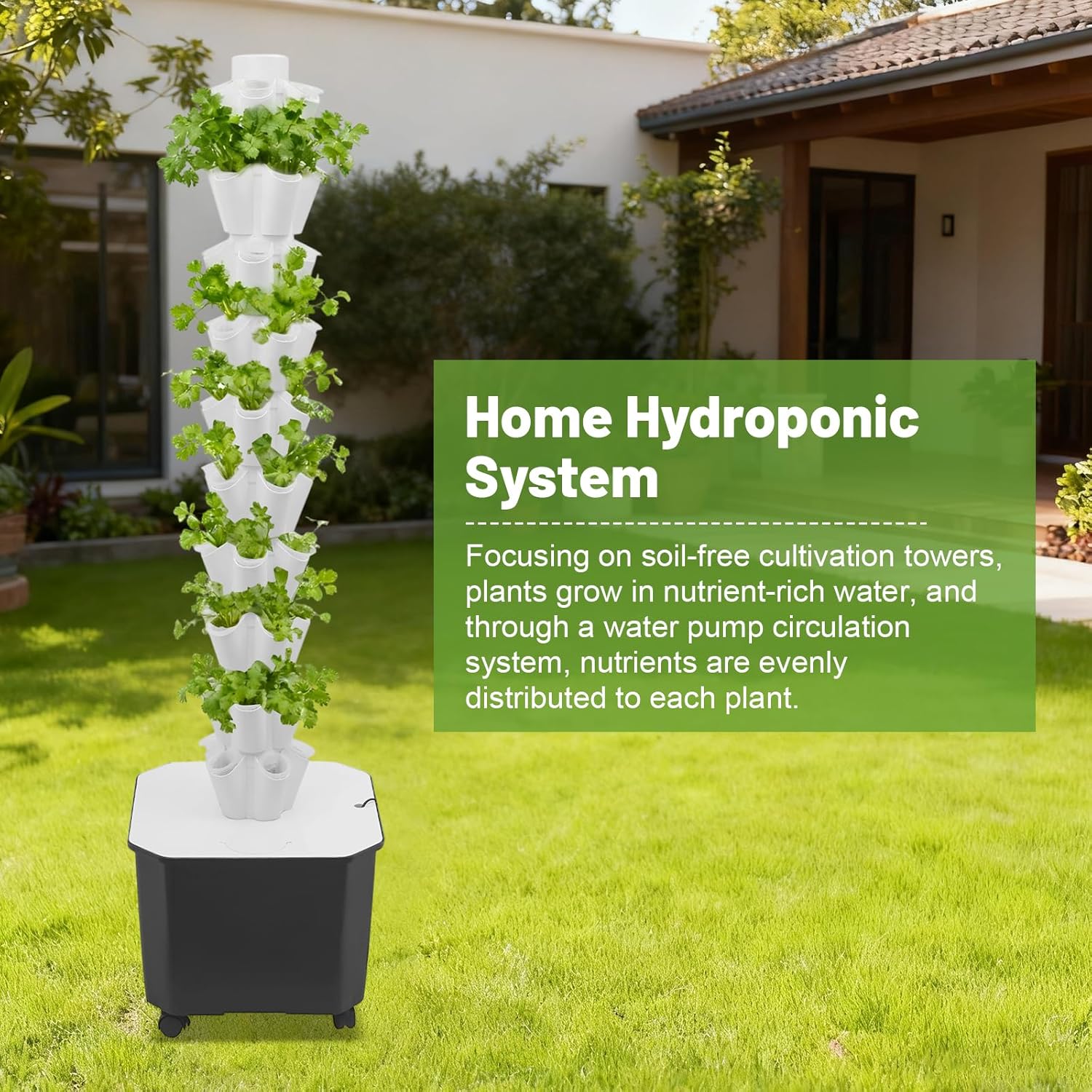 10 Layer Hydroponic Towers Growing System, 50 Pods Hydroponic Grow Towers Kit with Water Pump and Movable 11.89Gal Water Tank, Indoor/Outdoor for Vegetable, Strawberries, Lettuce (White)