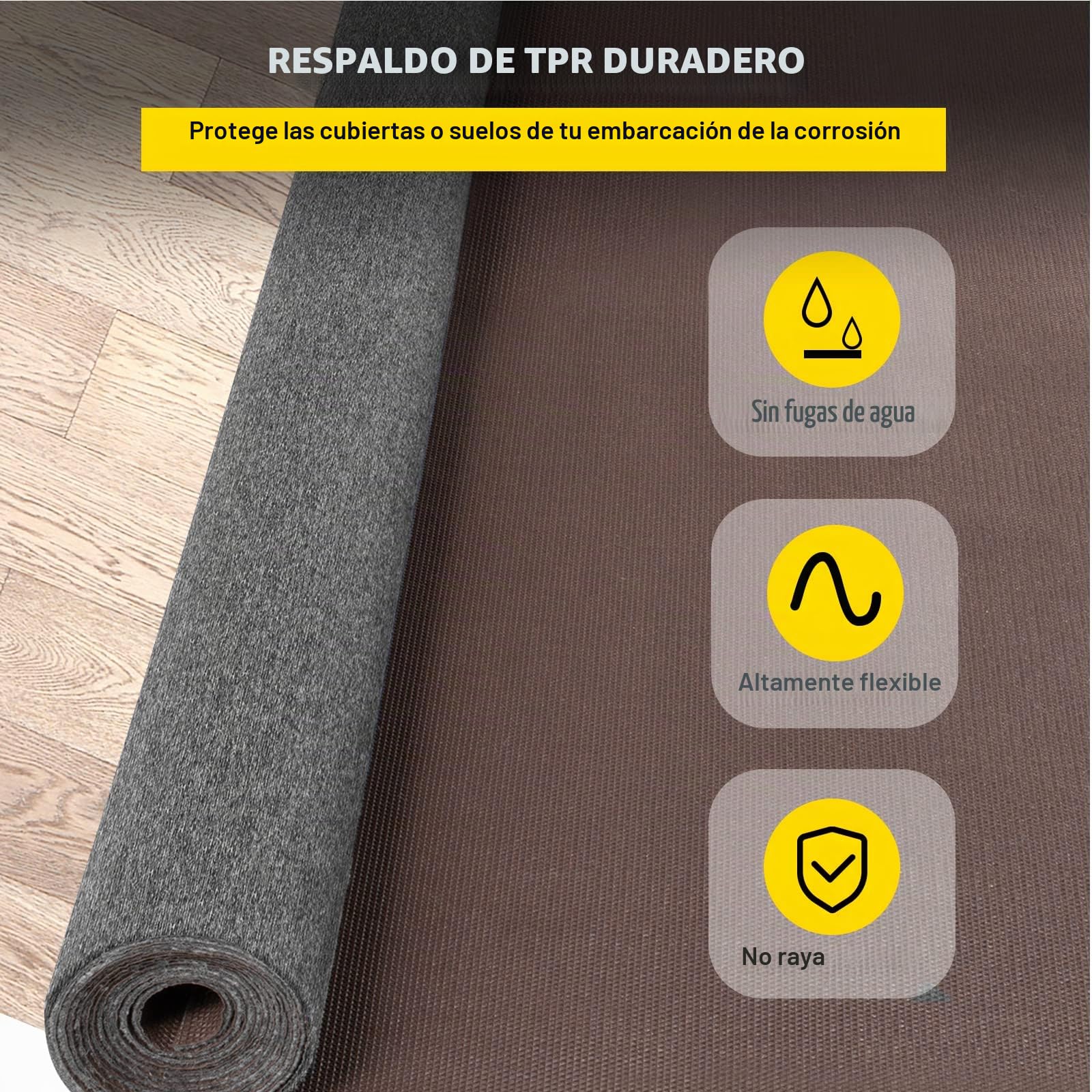 VEVOR Alfombra de Poliéster de 1,8 x 4 m, Alfombra para Terraza y Patio Antideslizante, Espesor de 4,6 mm, Alfombras Marinas para Exteriores Baños Porche A Prueba de Agua de TPR Gris, Fácil de Limpiar