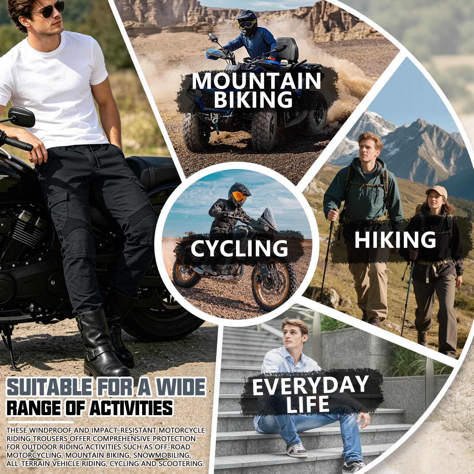 Herren Motorradhose, Motorrad-Sport-Denim-Schutzhose, Aramid-Schutzfutter, Herren-Reithose Mit Abnehmbarer Rüstung