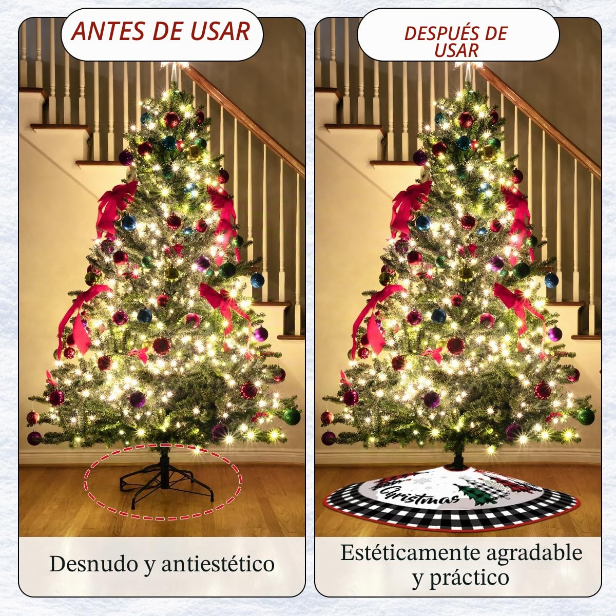 Falda Arbol Navidad 120cm,Pie de Arbol de Navidad Redondo Peluche Corto,para Fiesta de año Nuevo Vacaciones en Casa Decoración(Negro)