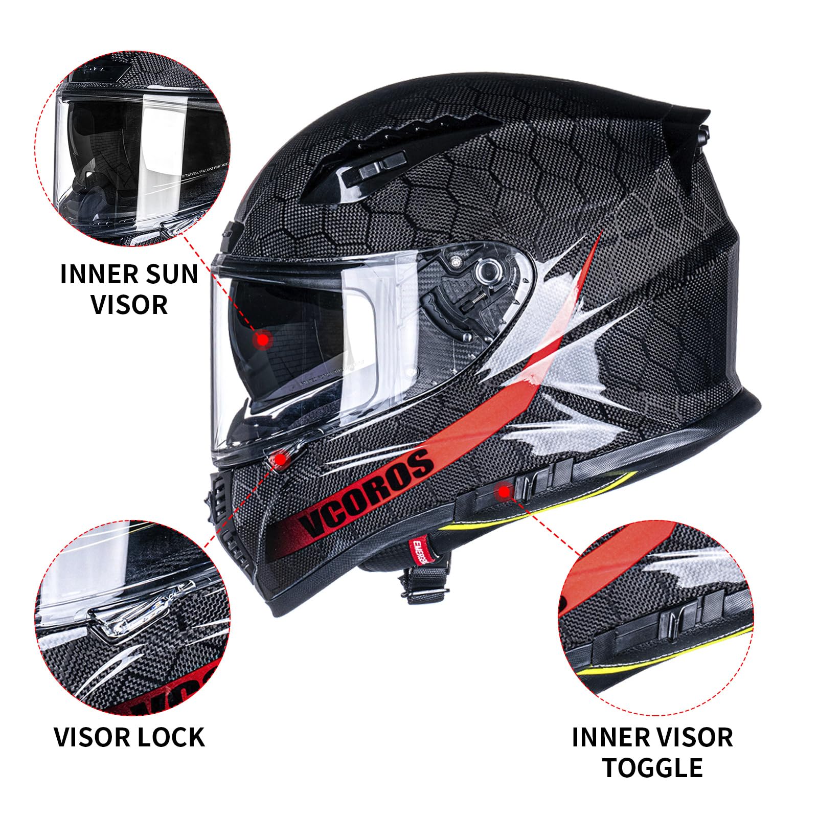 Amazon.com: VCOROS Carbon Fiber Full Face Motorcycle Helmet FA-602 