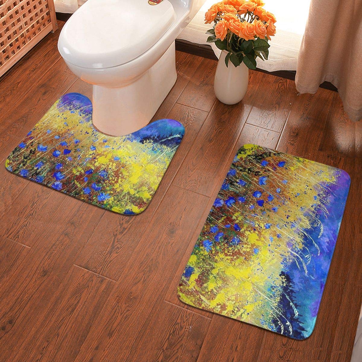 Amazon｜フロアマット バスマット 玄関マット トイレマット 青い