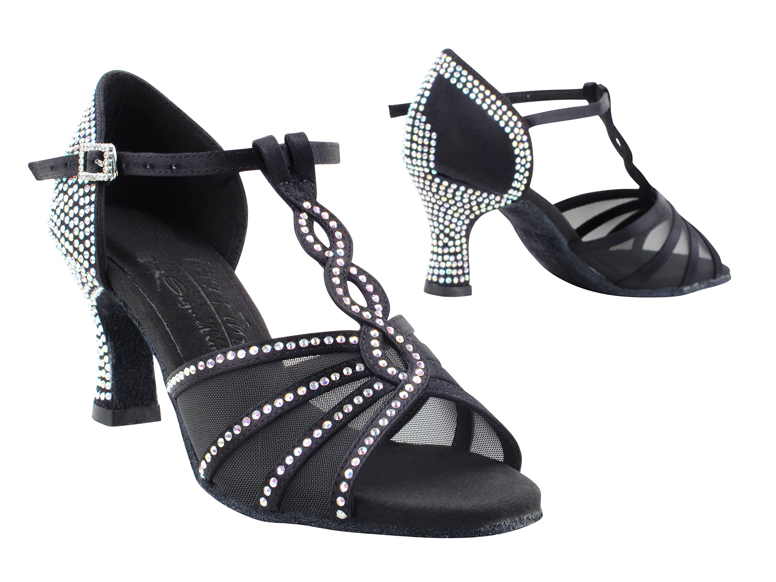 Very Fine Womens Dance Shoe Delphine Ballroom Latin Salsa Tango Cha Cha Waltz Black Satin 2.5" Heel 6.5 M