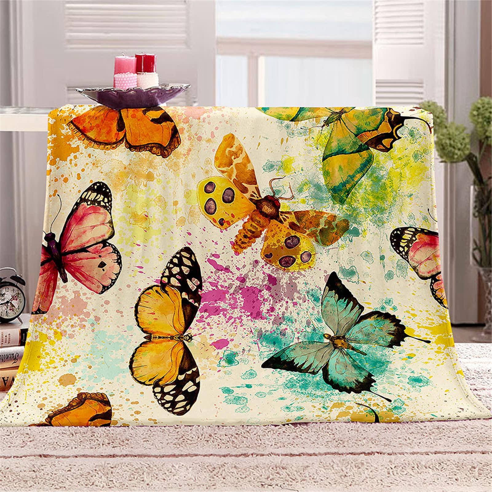 Chickw11 Coperta In Flanella Con Stampa 3D Farfalle E Fiori | Morbida E Leggera Per Letto Singolo O Matrimoniale | 150x180cm