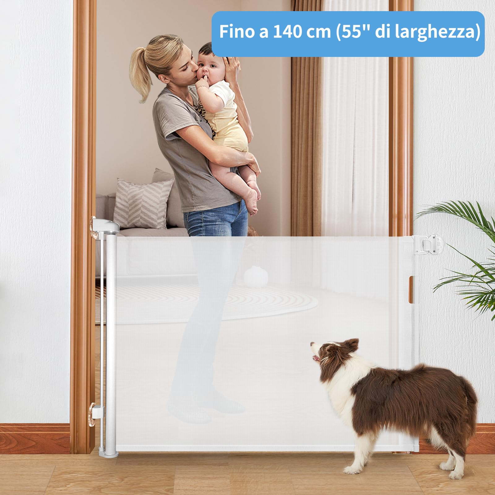 derimkcoa Cancelletto Estensibile per Scale,0-140 cm,Porta Retrattile e Cancelletto per Bambini e Animali Domestici,Adatto per Scale,Corridoi, Uso Interno ed Esterno(Bianco)