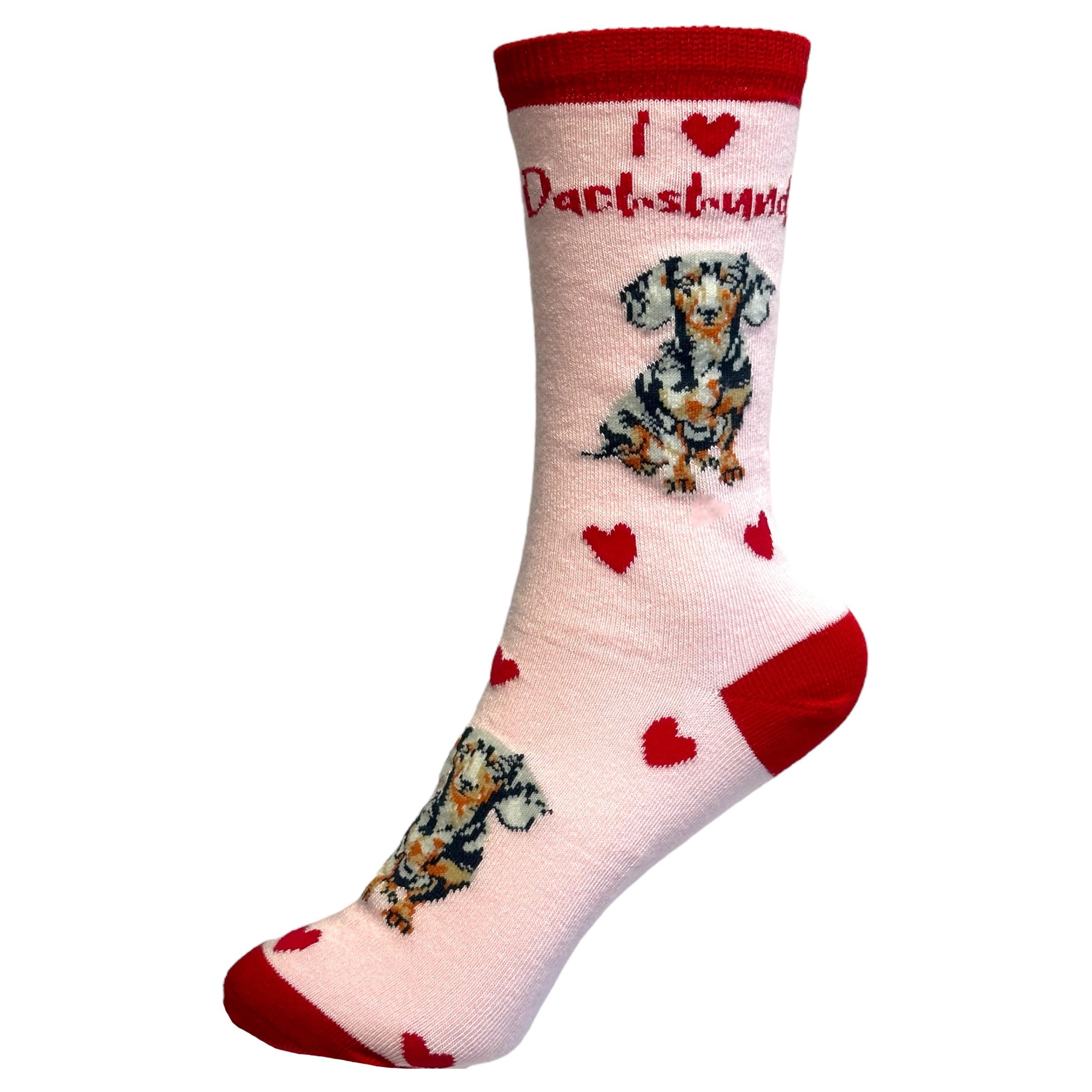 Ladies Dachshund socks Love Dogs hearts cotton mix dog lover funny novelty gift