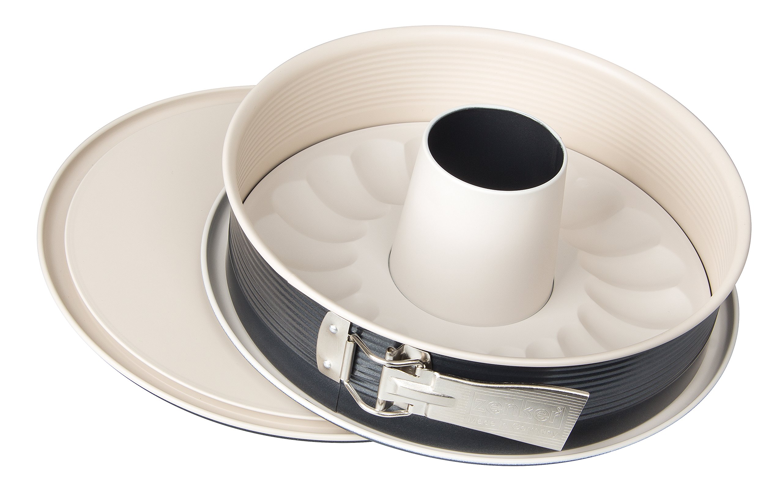 Zenker "Creme Noir Springform with 2 Bases, Stainless Steel, Grey/Beige, 29 cm Diameter