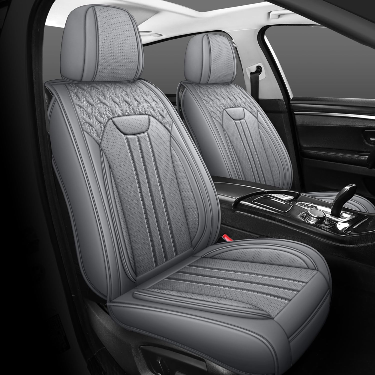 LINGVIDO Gray Car Seat Cover - Full Set Interior Coverage with Leather Seat Covers for Cars, Trucks & SUVs - Automotive Seat Covers & Accessories Full Seat GREY