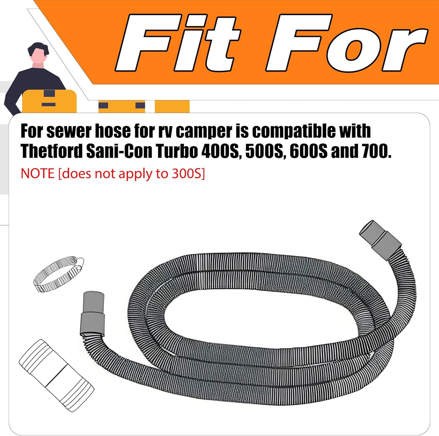 97521 RV Macerator Hose Sewer compatible with Thetford Sani-Con Turbo 400S 500S 600S 700S,1-1/2inch 22FT Camper Sewage Pump Hose/Waste Water Hose for Connect Fitting,2 tightening hoops, Black