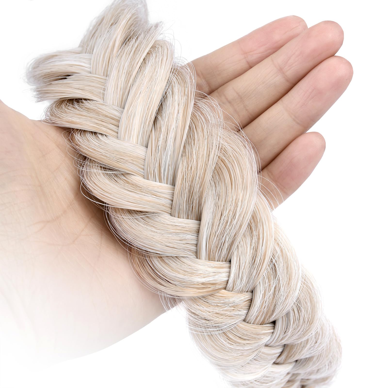 GLEDOLA Wide Messy Braided Headband with Teeth Synthetic Hair Plaited Headband High Elasticity Braids Chunky Fishtail Braided Hair Band Hairpiece for Girls Women (White Blonde) - Image 3