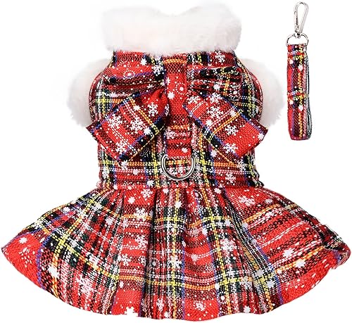 Conjunto de arnés de Navidad para perro con correa, suéteres rojos para cachorros para perros pequeños, niñas, ropa cálida de invierno para