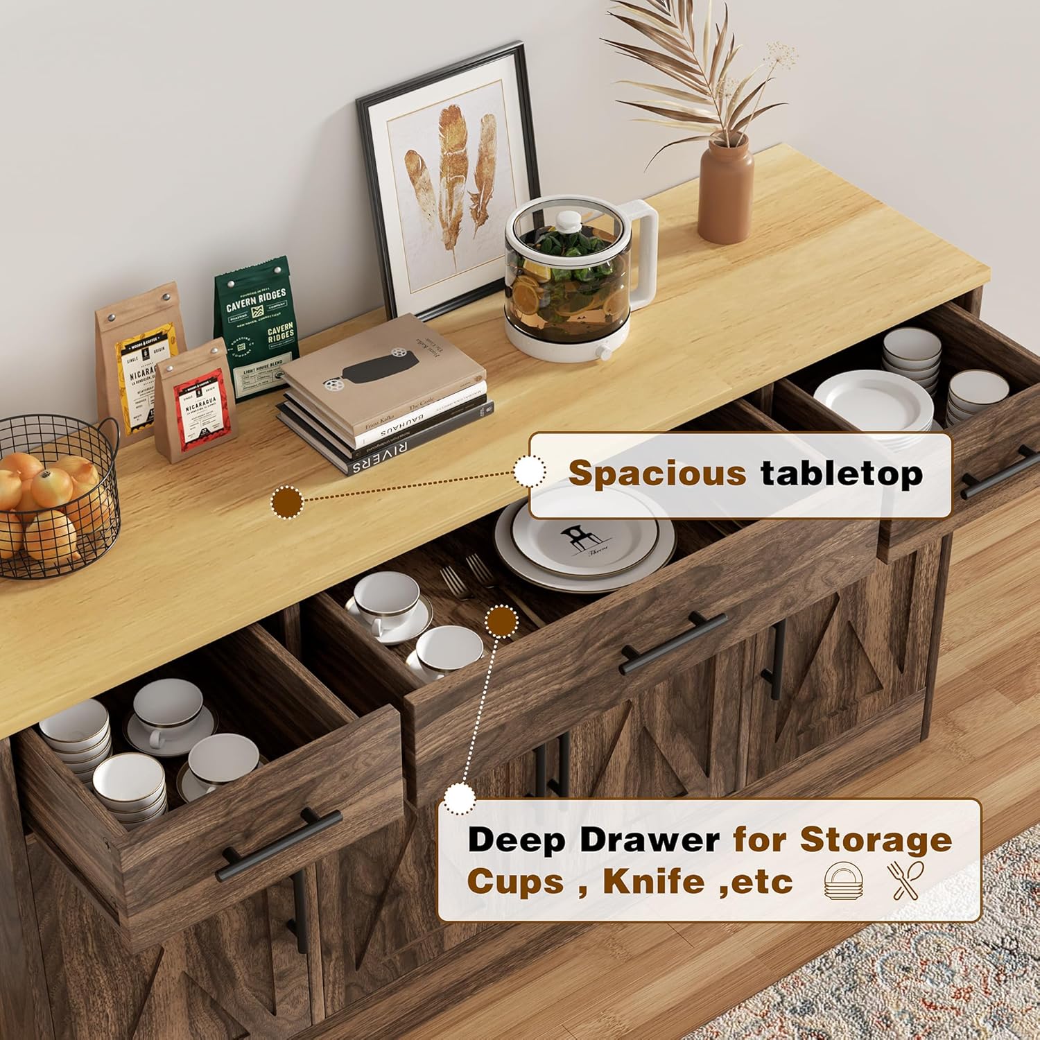 Buffet Cabinet with Ders, 53” Lar Sideboard Buffet Kitchen