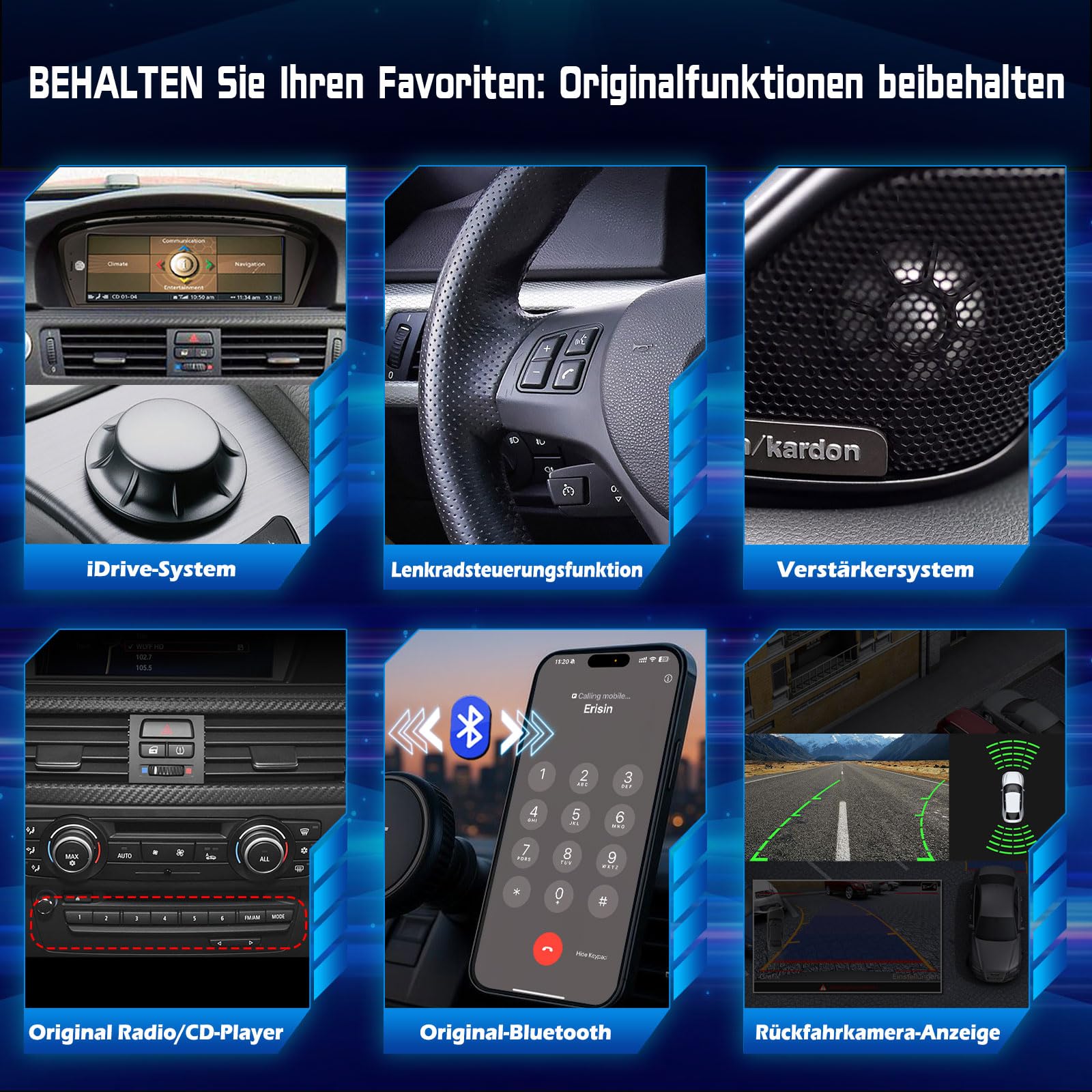 8.8 Zoll Autoradio CarPlay für BMW 3er E90 E91 E92 E93 5er E60 E61 6er E63 E64 CCC-System Unterstützt Touch Screen OEM iDrive Wireless Android Auto Bluetooth WiFi Canbus GPS Navi Schnellstart Linux