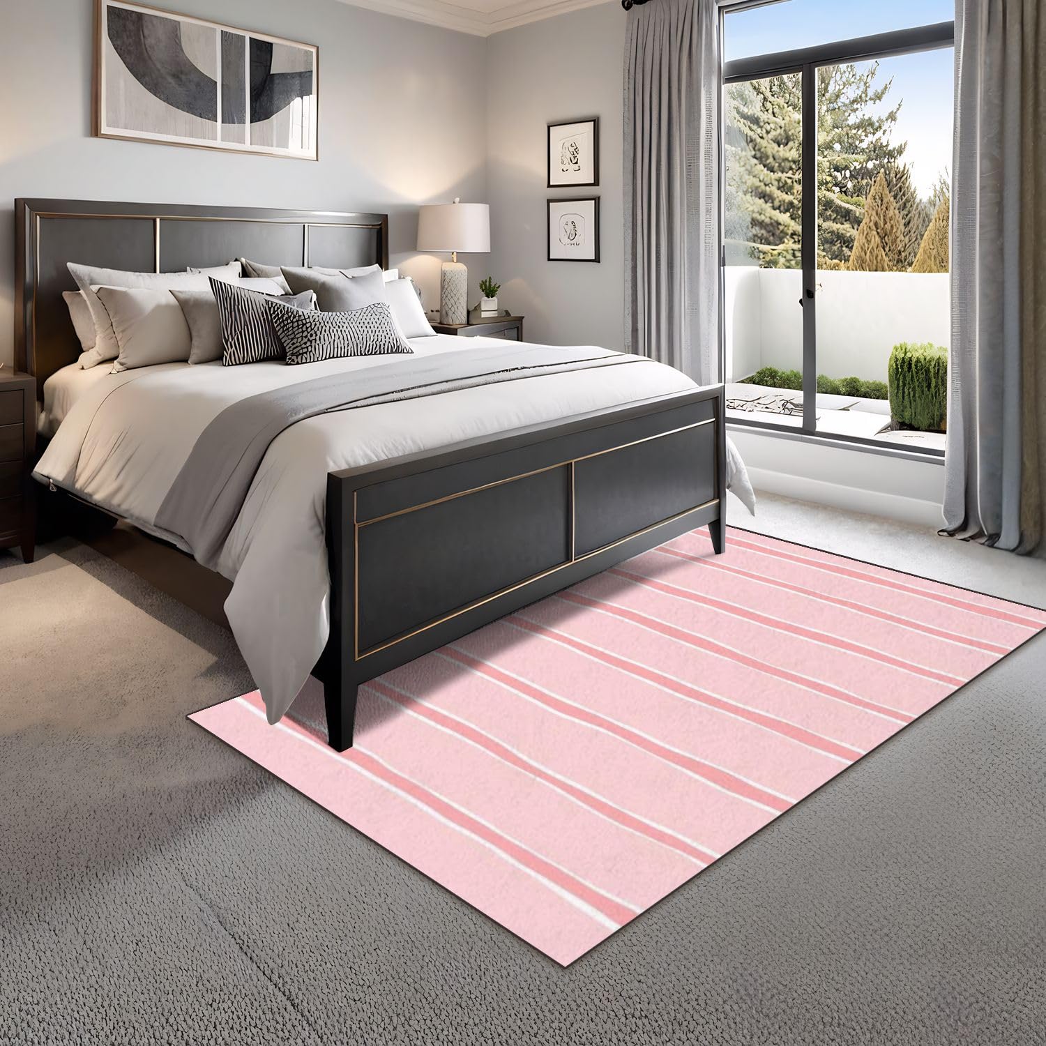 4x5 Pink Boho Rug Rugs for Living Room Rugs for Entryway Pink Striped Pattern Girly Stripe Seamless Cute Pastel Wavy Bedroom Rug for Girls Door Mat Nursery Room Decor Rainbow Carpet