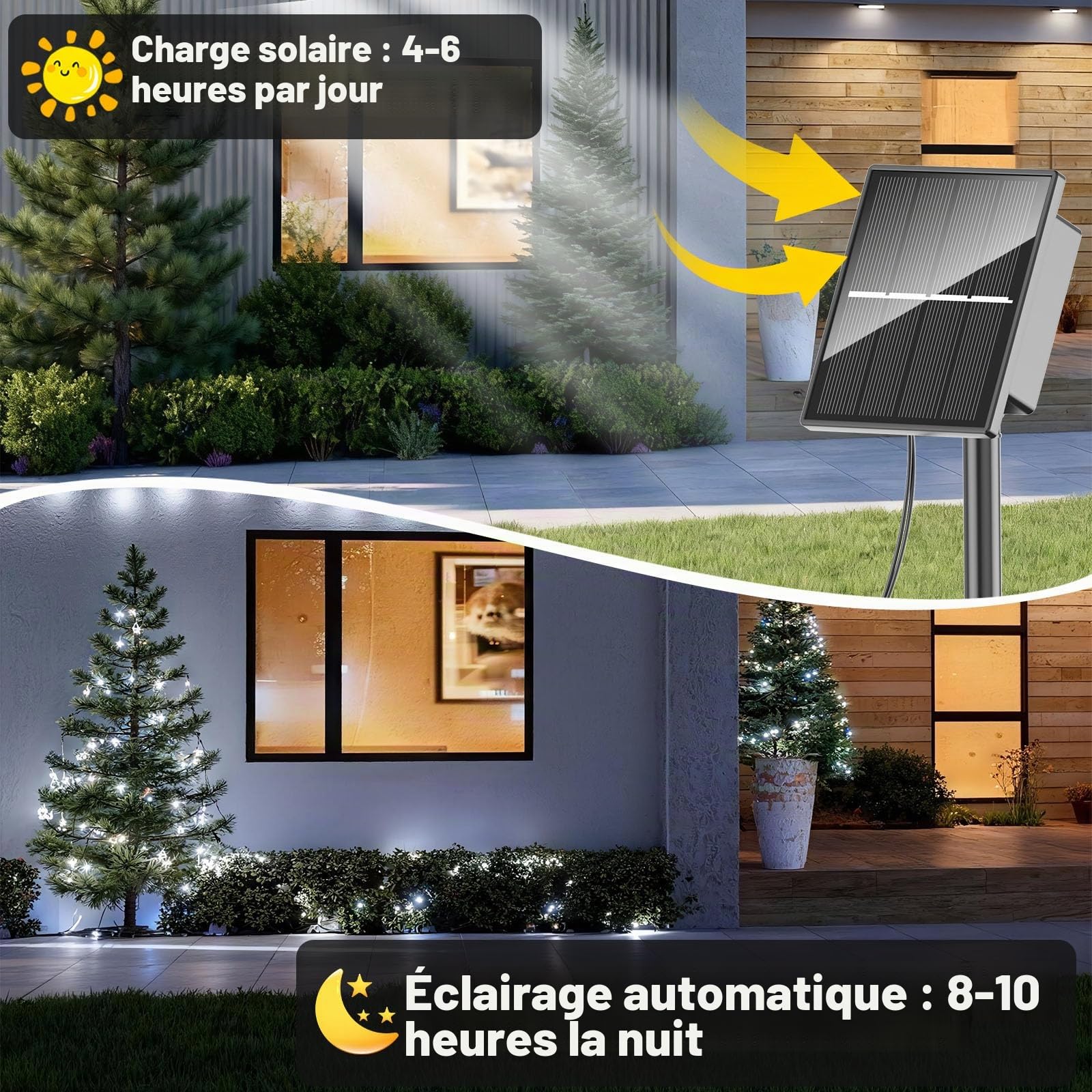 SOLARBABY Lot de 2 Guirlande Lumineuse Exterieur Solaire,12m 100 LED Noël Guirlande Lumineuse Solaire Étanche 8 Modes, Guirlande Solar Pour Cour Fête Jardin Noël Décoration Exterieur - Blanc