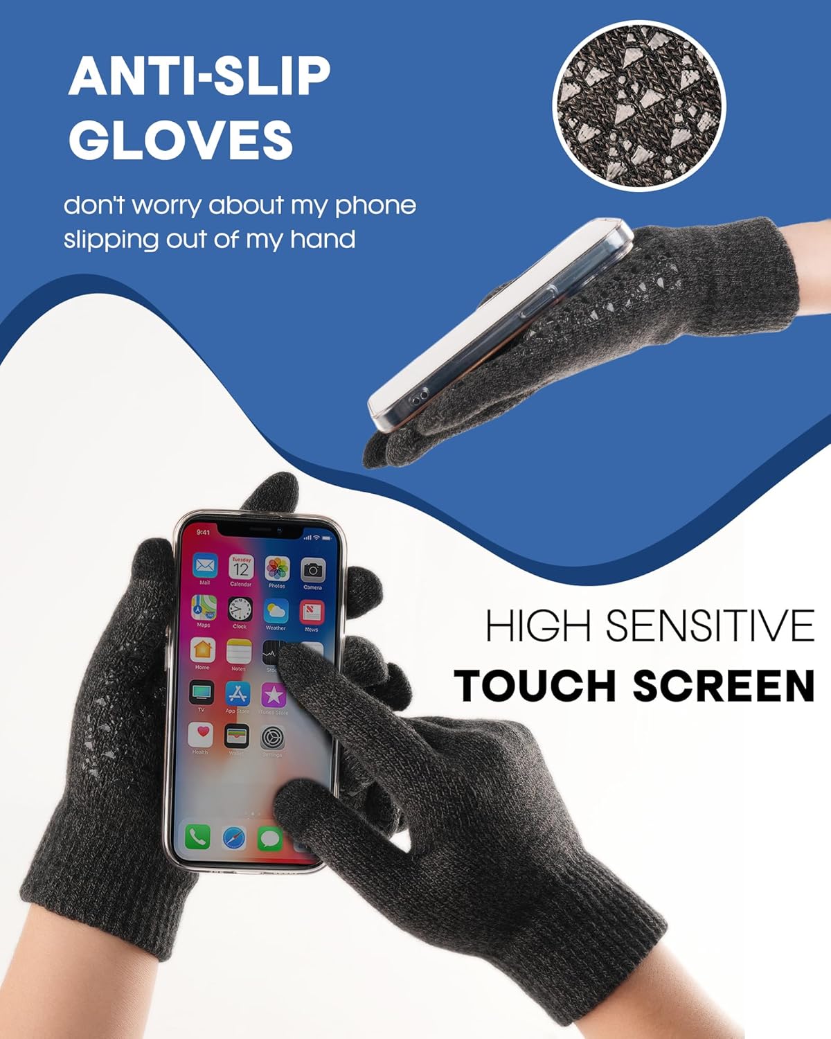 FURTALK Winter Beanie Hat Scarf Touchscreen Gloves Set 3 Pcs Warm Knit Beanies Hat Fleece Lined Skull Cap for Men Women - Image 3