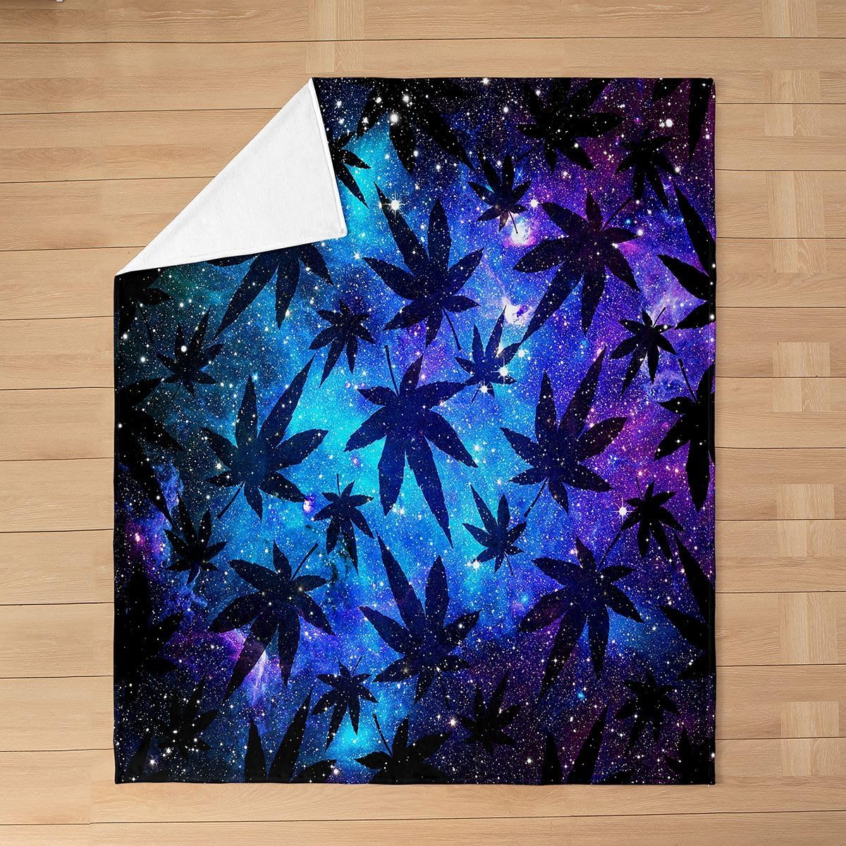 Erosebridal Leaf Fleece Blanket Leaves Flannel Blanket Queen 90x90,Purple Galaxy Leaf Flannel Blanket for Boys Girls Men Botanical Leaves Starry Sky Fuzzy Blanket