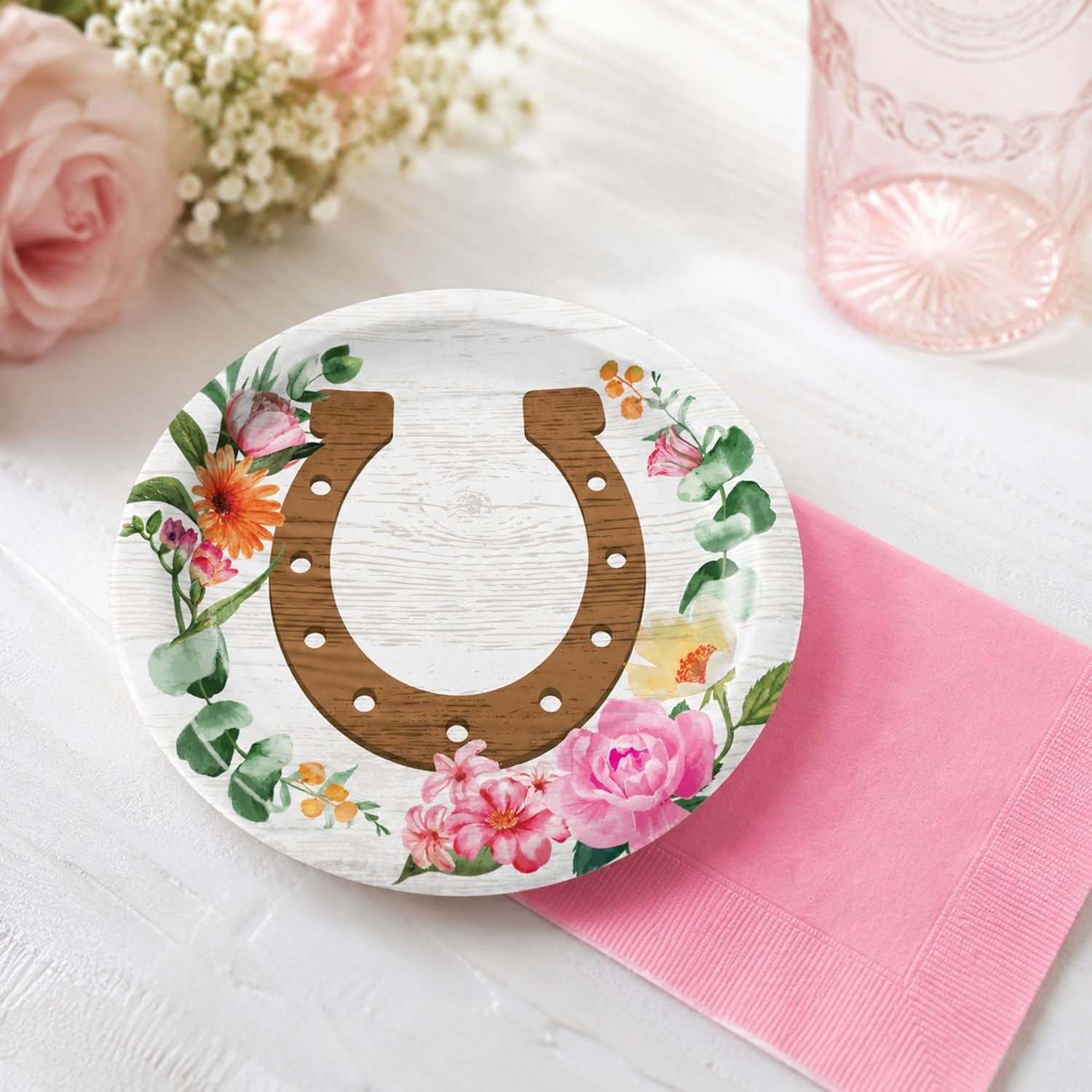 Horse Party Supplies Floral Paper Dessert Plates, 7 Inch, 16 Count