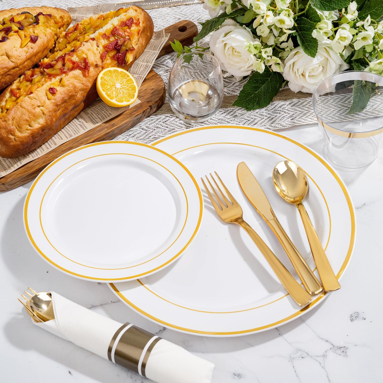 Gold Plastic Plates - 350pcs for Parties & Weddings -4