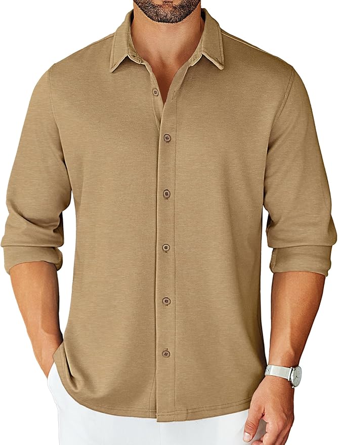 COOFANDY Mens Long Sleeve Wrinkle Free Shirts Stretch Dress Shirts Regular Fit Button Down Shirt