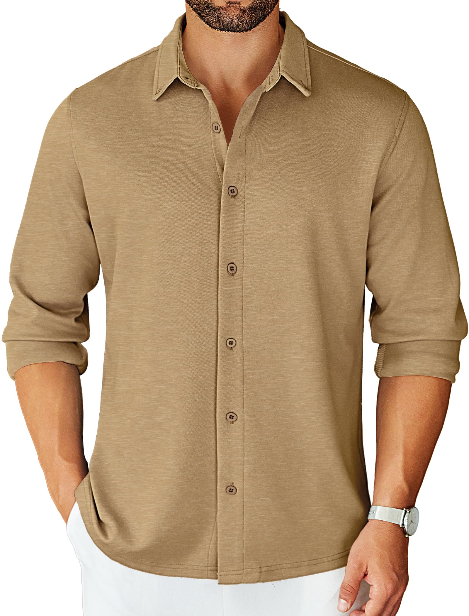 COOFANDY Mens Long Sleeve Wrinkle Free Shirts Stretch Dress Shirts Regular Fit Button Down Shirt