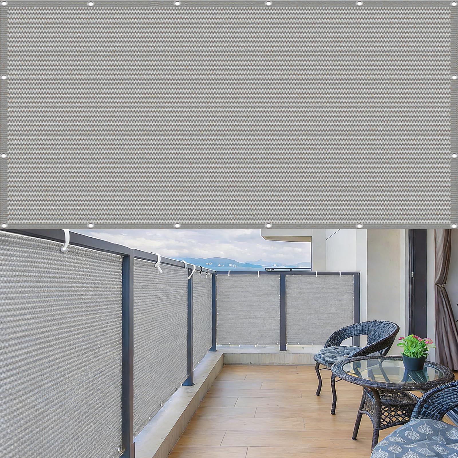 Toile d'ombrage avec oeillets gris 190x650 cm, écran brise-vue pare jardin résistant au vent
