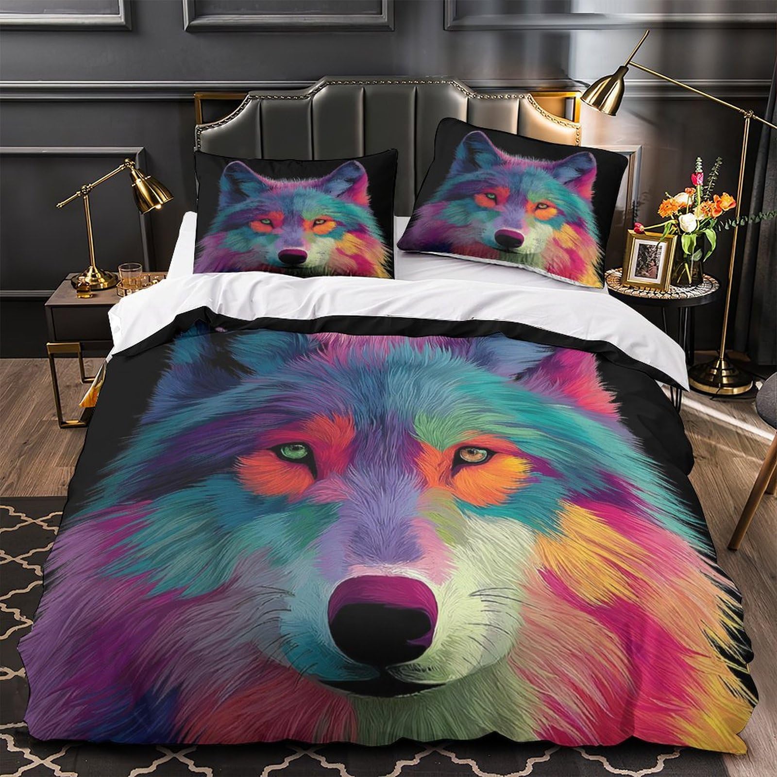 Housse de couette design géométrique abstrait 3D pour lit de couple