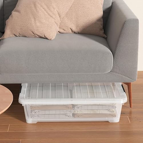 Miniatura 7 de Caja transparente apilable para debajo de la cama, 40 cuartos de galón, contenedores poco profundos para debajo de la cama con ruedas, juego de 3
