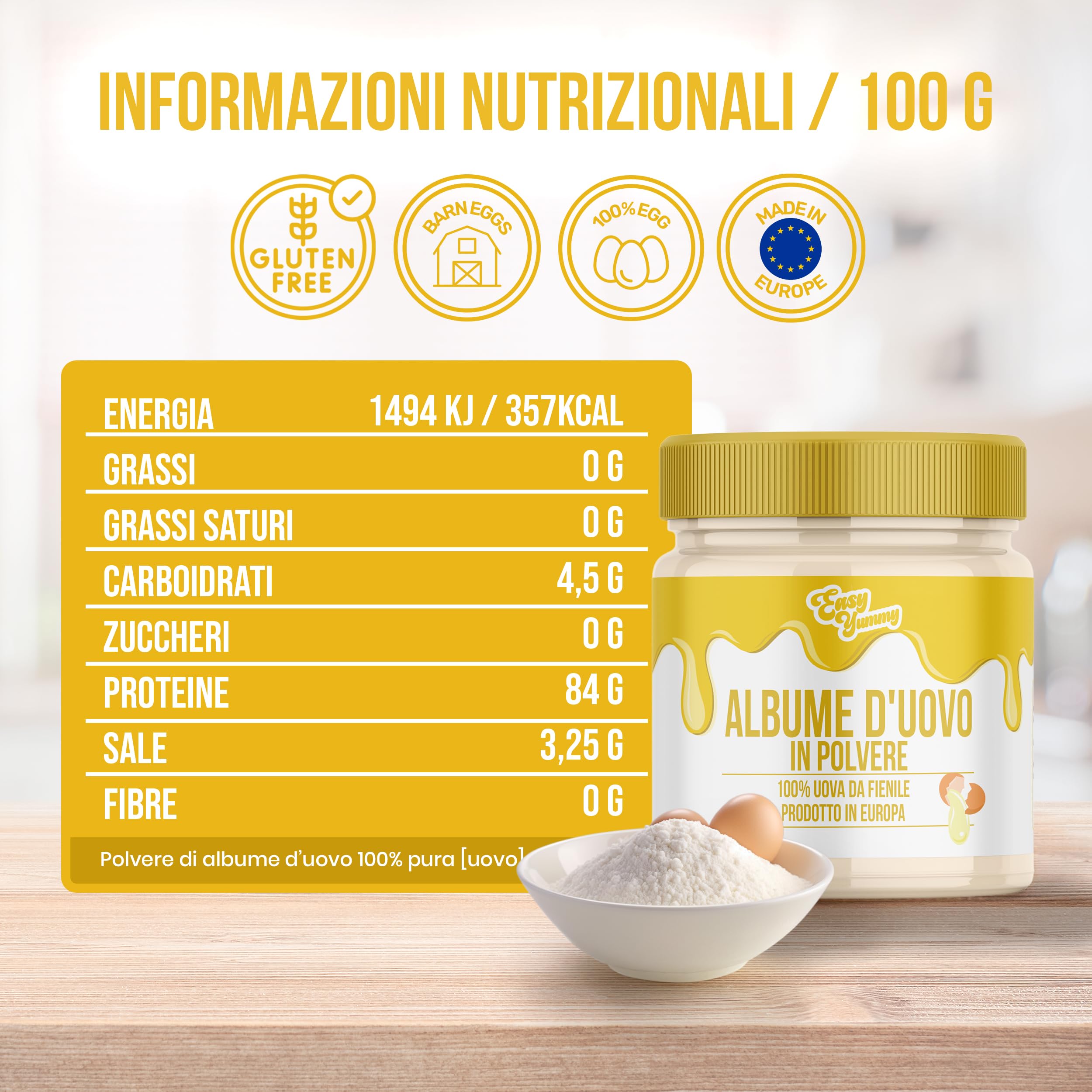 EASY YUMMY - Albume d'uovo in polvere per la cottura (500 g), 100% uova in polvere