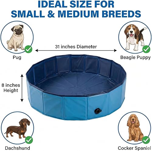 Miniatura 5 de Bañera plegable para mascotas para perros pequeños y niños, piscina plegable de plástico duro de 31.5 x 7.87 pulgadas, bañera versátil