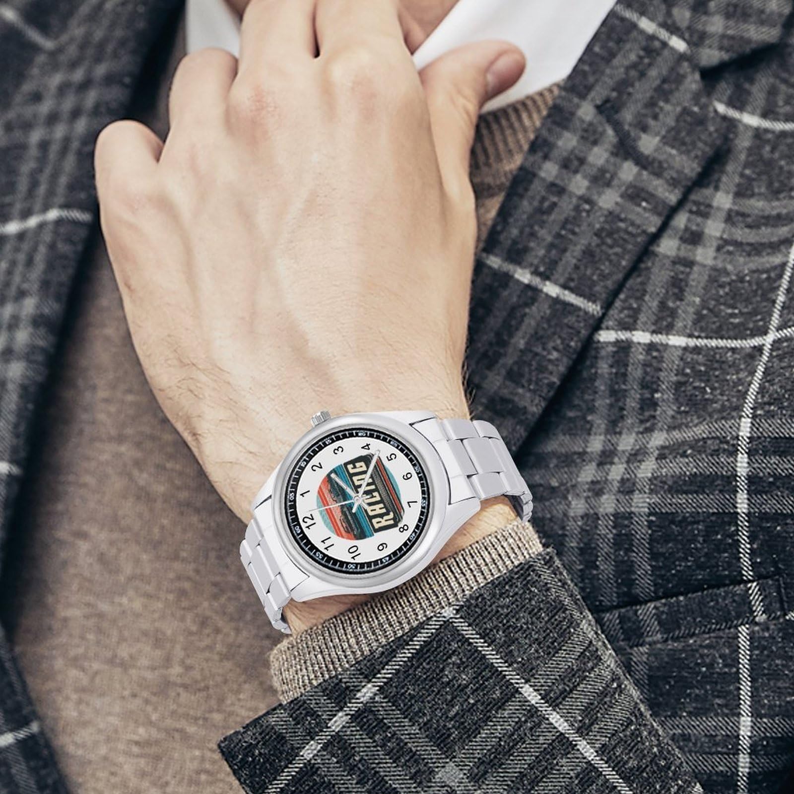 Racing Herren-Quarzuhr, Edelstahl-Bänder, leicht lesbar, minimalistische Armbanduhren, für den Alltag und Business