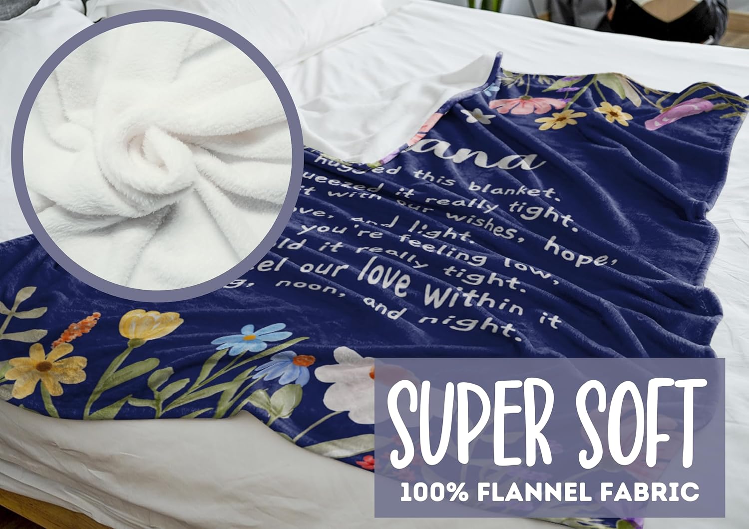 InnoBeta Nana Gifts, Grandma Gifts for Nana, Flannel Throw Blankets on Mother's Day, Christmas, Birthday, 50" x 65", Blue Flowers - Image 2