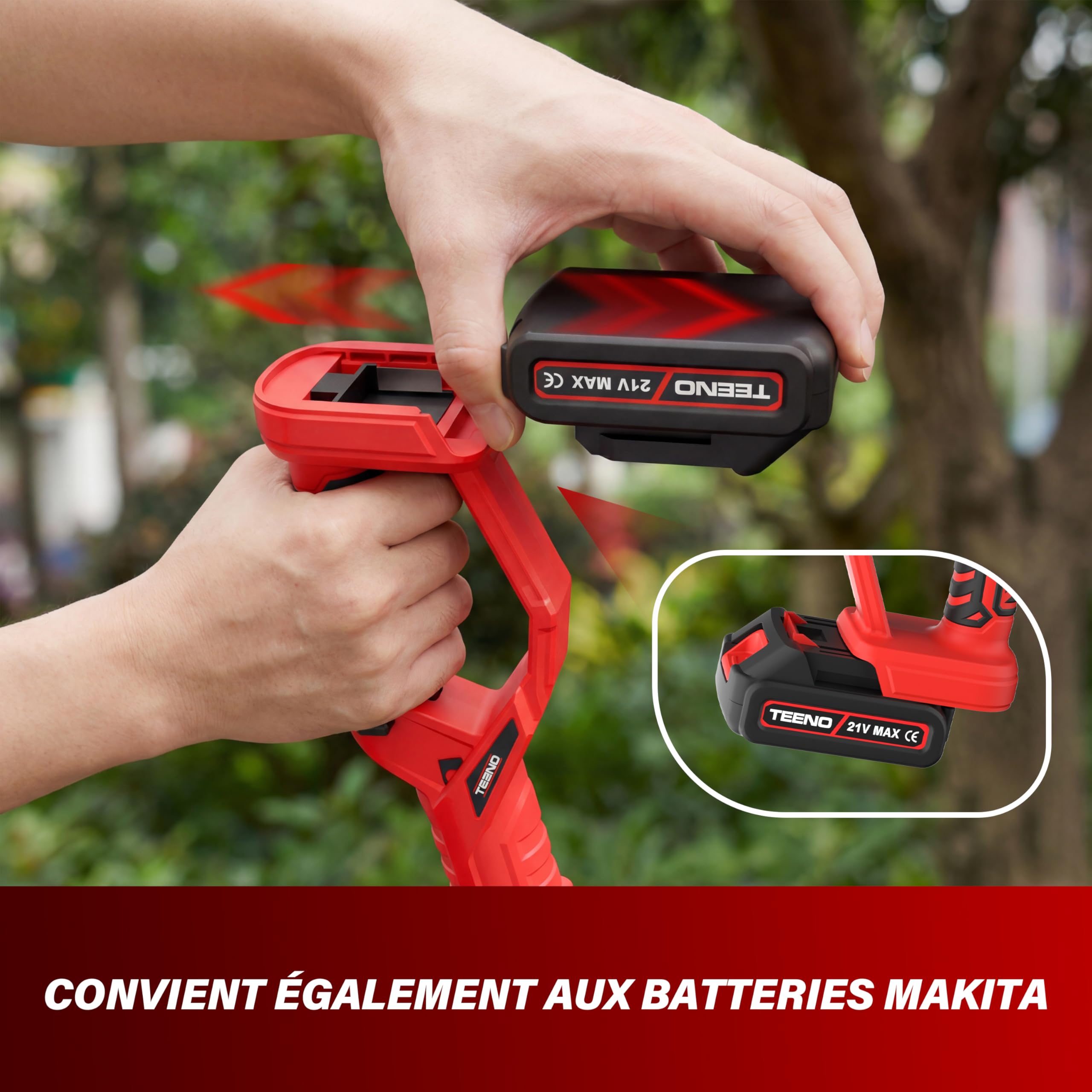 Perche télescopique d'élagage TEENO, longueur de 1,6 m à 2,8 m, équipée d'une interface le Makita Compatible avec les mini-tronçonneuses électriques et les sécateurs, avec une fiche à trois broches