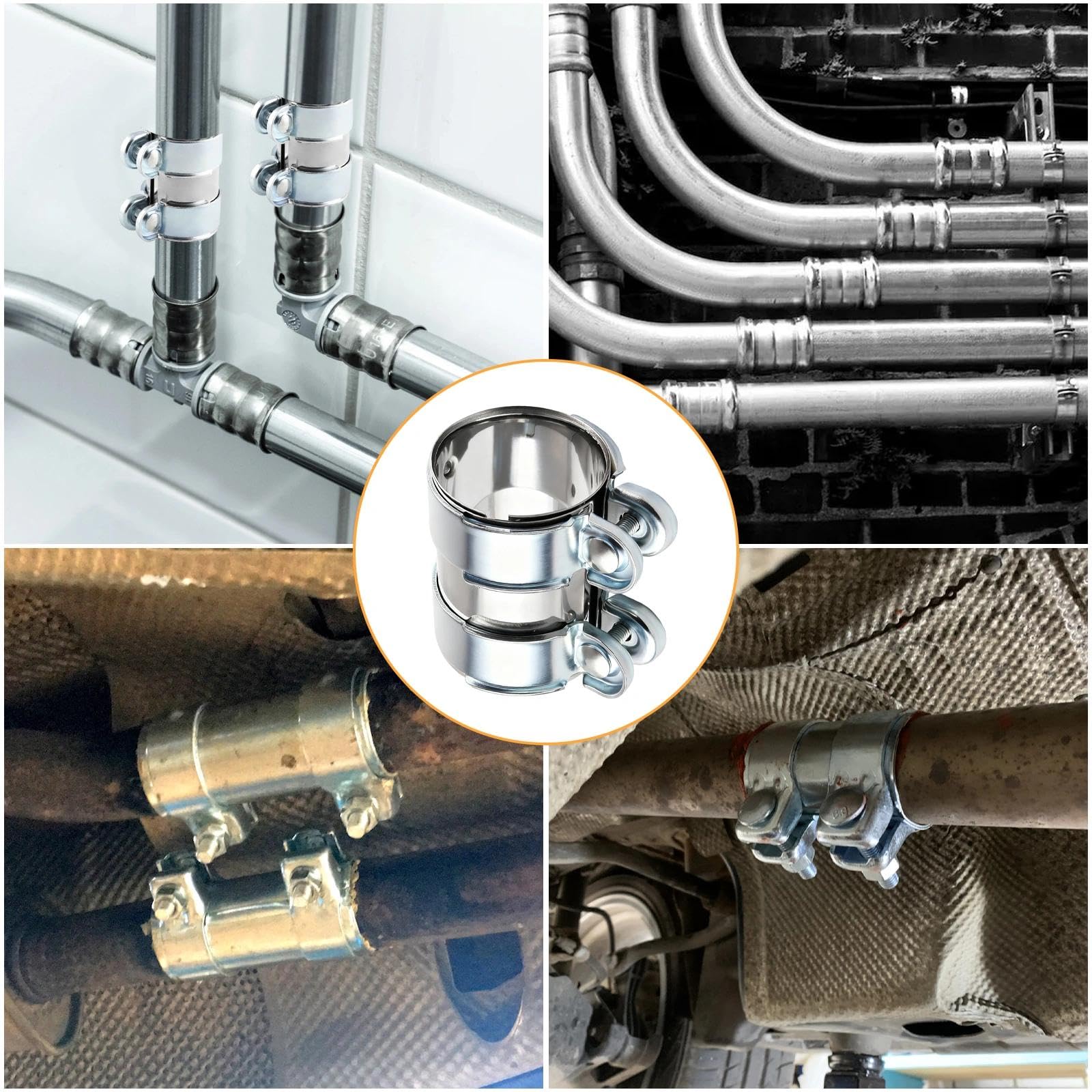 Universale Doppio Fascetta di Scarico 50mm Morsetto per Tubo di Scarico Acciaio Inossidabile Connettore per Tubi con Doppia Fascetta per Moto e Auto Accessori Tubi Scarico,Ø 55 mm/L: 125 mm