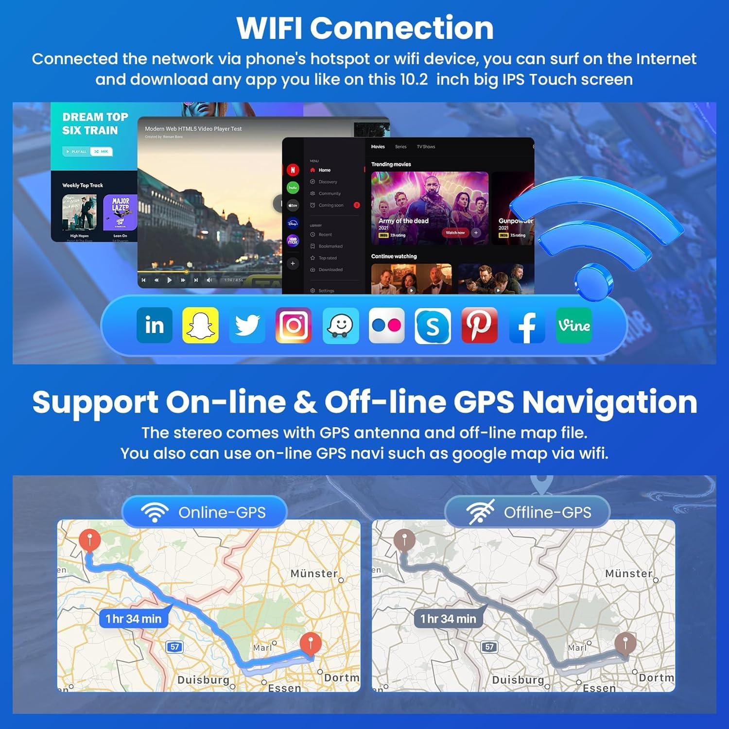 (8Core + 64GB) 10.2 Inch QLED Touch Screen Car Radio for Toyota Camry 2012 2013 2014 with Carplay and Android Auto,Android 13 Camry Stereo Support Bluetooth,WiFi,GPS,FM Radio,Backup Camera & SWC