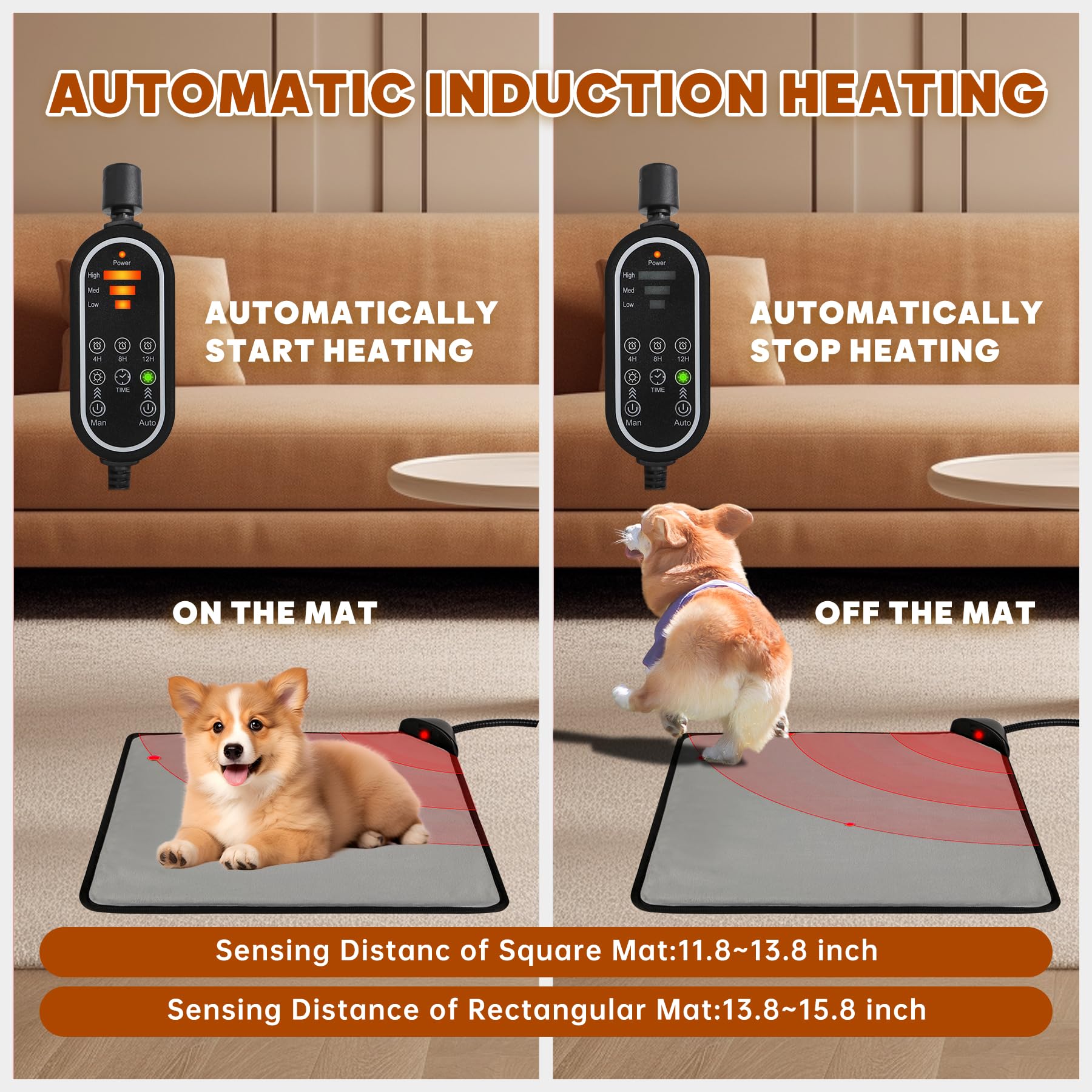 Coussin chauffant pour chats et chiens, tapis chauffant électrique sûr pour chat avec cordon résistant à la mastication, lit chauffant à induction automatique, température et temps réglables