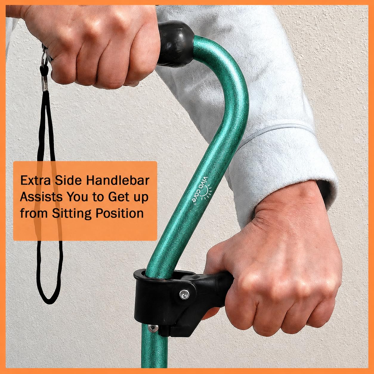Bastón con 4 puntas y mango lateral extra, ajustable, para equilibrio y estabilidad para adultos, personas mayores y lesionadas.