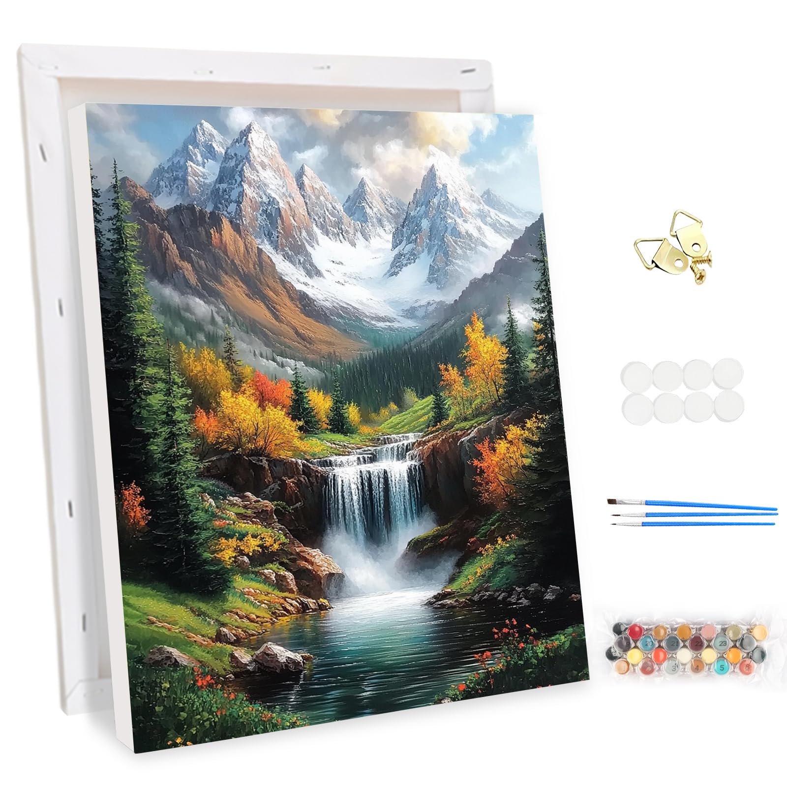 MEIYUDA Paint by Numbers for Adult with Frame Landscape, Mountain Waterfall DIY Canvas Oil Painting Kit for Beginner, Arts and Crafts Kit Acrylic Pigment Drawing Paintwork for Home Wall Decor 30x40cm