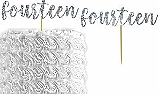 Glitter Number"Fourteen" 14th Birthday Cake Topper | Fourteen Birthday Party Cake Topper | Anniversary Party | Decorations (Silver)