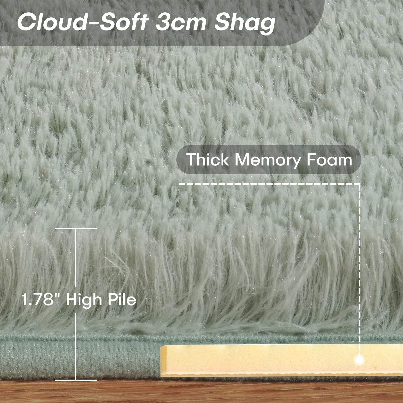 FVVRAX 150x240cm Light Green Shaggy Rug, Soft Fluffy Area Rug for Living Room & Bedroom - Image 2