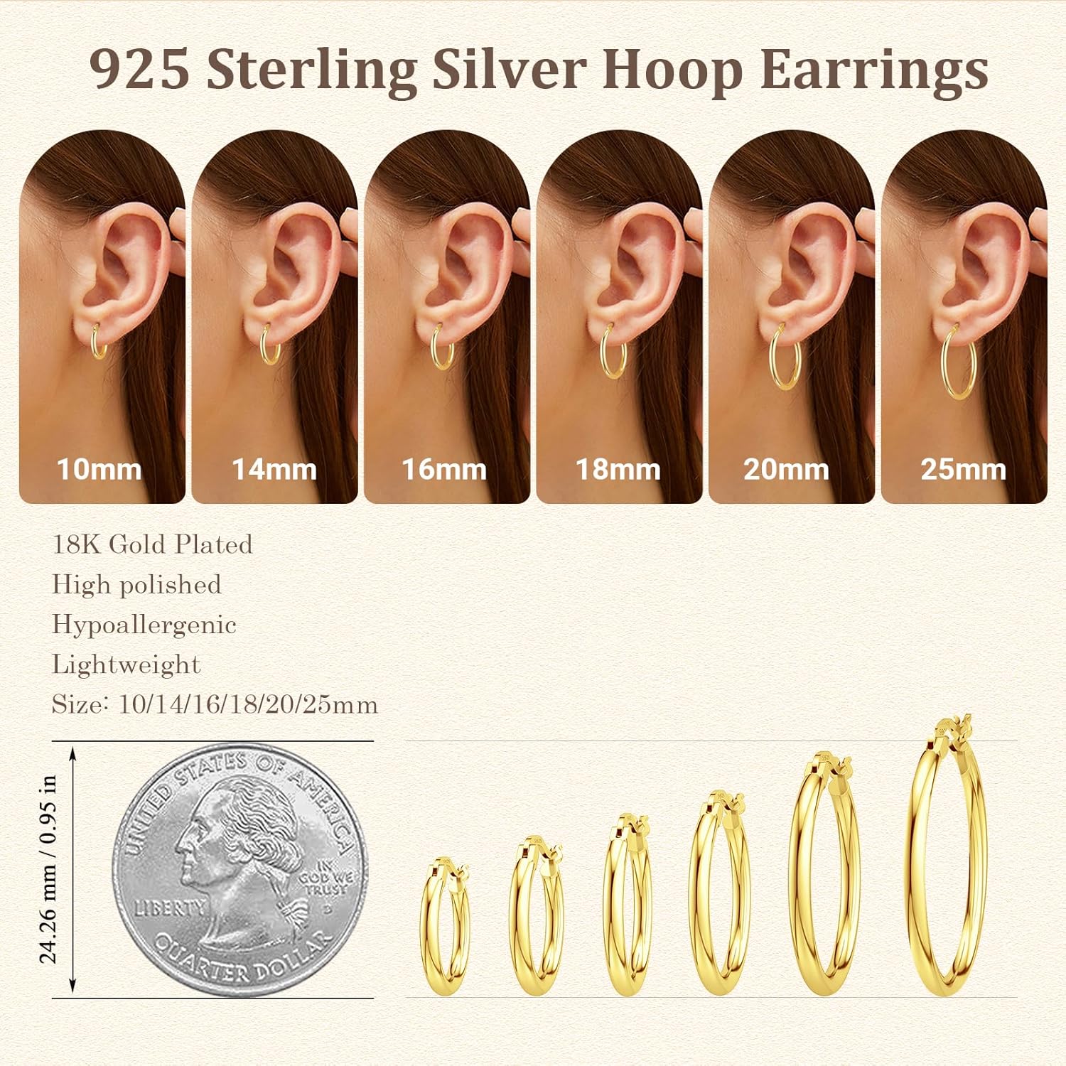 JIAYIQI Sterling Silver Hoop Earrings 18K White Gold Plated Silver Circle Endless Earrings Hoops Jewelry Lightweight Hoop Earring for Women Diameter 10,14,16,18,20,25,30,35,40,50,60mm - Image 5