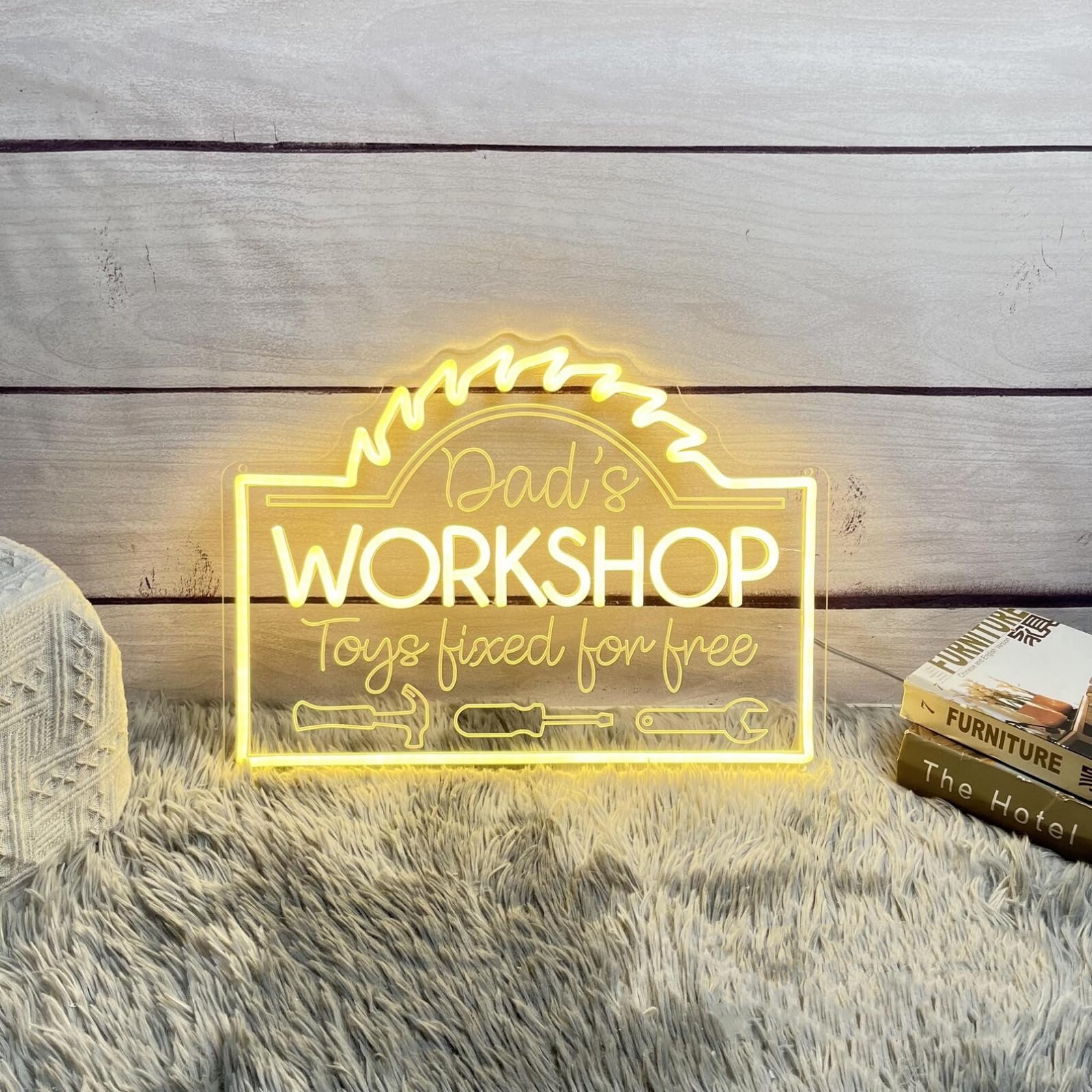 Targa al neon personalizzata con scritta "Dad's Workshop" per decorazione da parete, luce al neon per garage, sala hobby, officina, bar di casa, divertente regalo per la festa del papà per