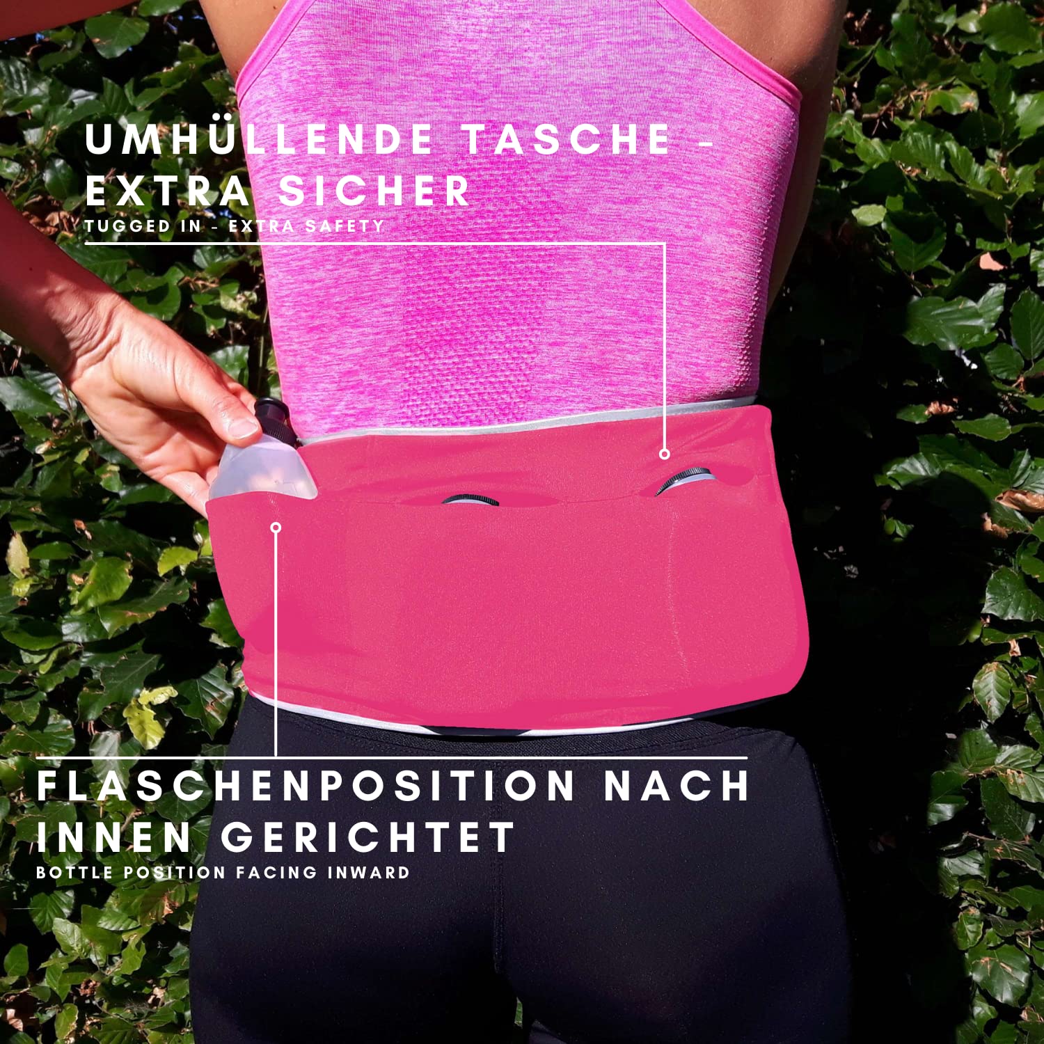 Cinturón Deportivo con 3 Botellas de Agua – con Bolsillo Interior Impermeable y Bolsillo para Billetes – Riñonera para Hombre y Mujer – Bolsa de hidratación para teléfono