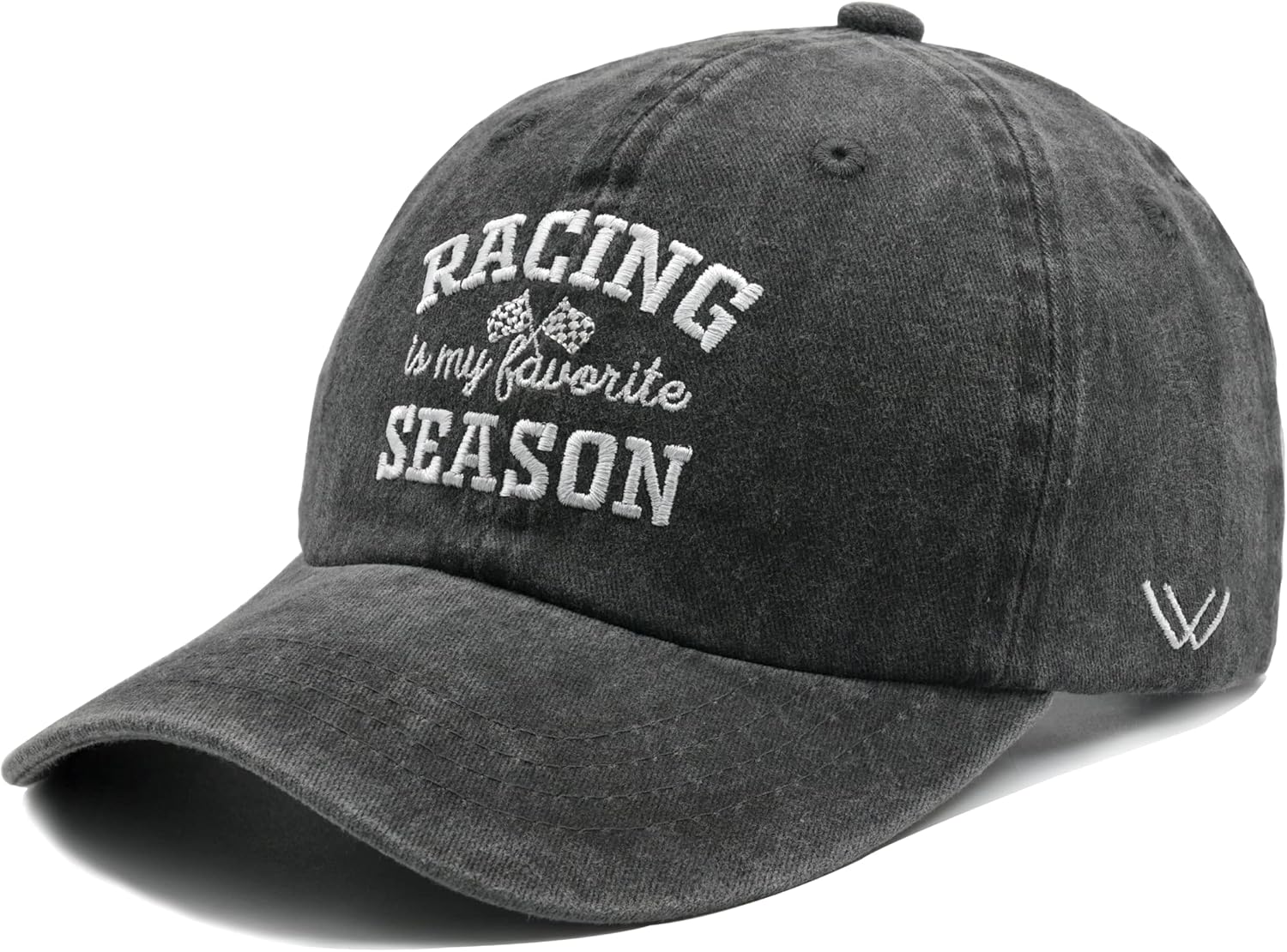 Waldeal Racing is My Favorite Season Hat, Adjustable Embroidered Washed Checkered Flags Race Car Baseball Cap for Men Women Black - Image 2