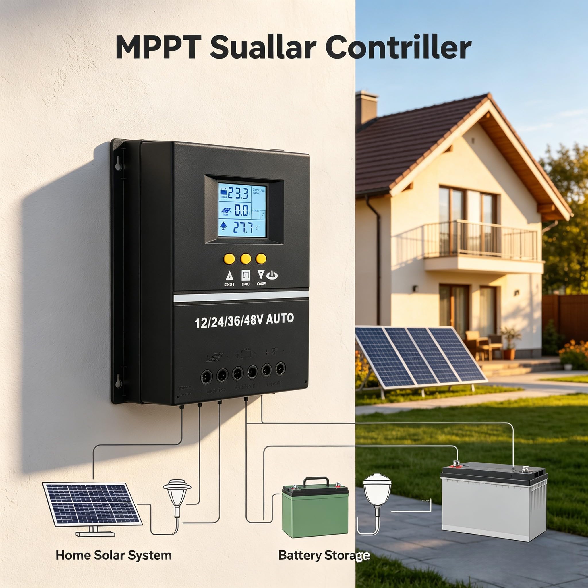 MPPT Régulateur de charge solaire 150A Écran LCD Contrôleur de charge professionnel LCD avec double port USB pour système de reconnaissance automatique de panneau solaire 12V-48V