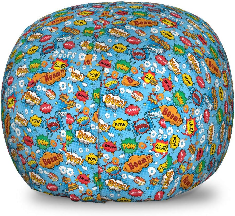 Lunarable Superhero Storage Toy Bag Chair, Colorful Comic Style Effects Boom Scream Magazine Signs Pop Art Illustarion, Stuffed Animal Organizer Washable Bag, Small Size, Multicolor