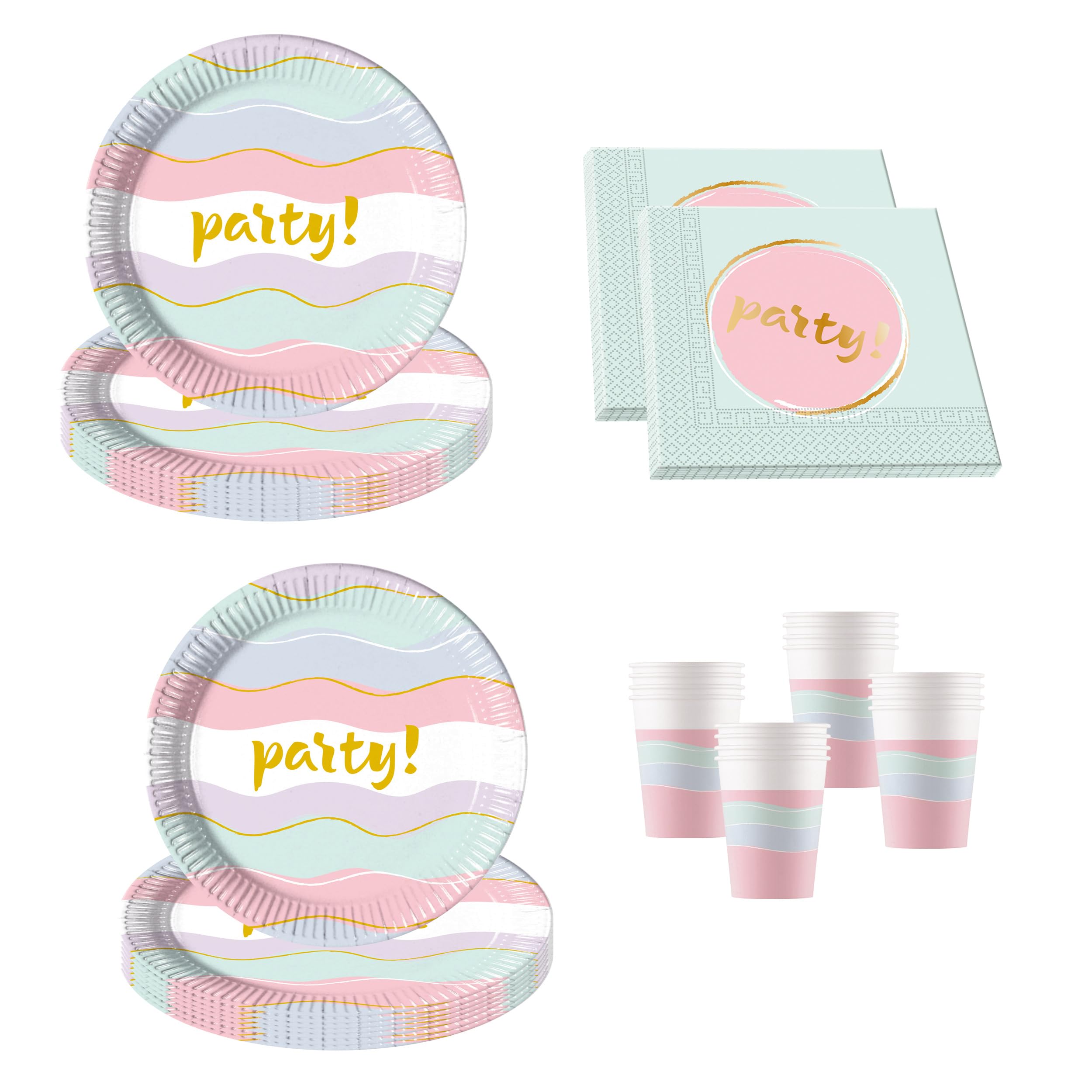 Procos DY10273858 Elegant Party Set Small, Plates, Napkins and Cups, Table Decoration, Birthday Decoration