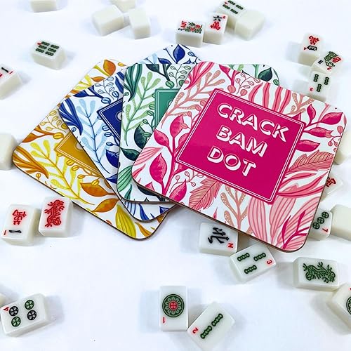 Miniatura 5 de Posavasos Mahjong, juego de 4. Regalo colorido de Mahjongg. para taza MAHJ, bebida, cóctel, mesa, juego. Crack, Bam, Dot!